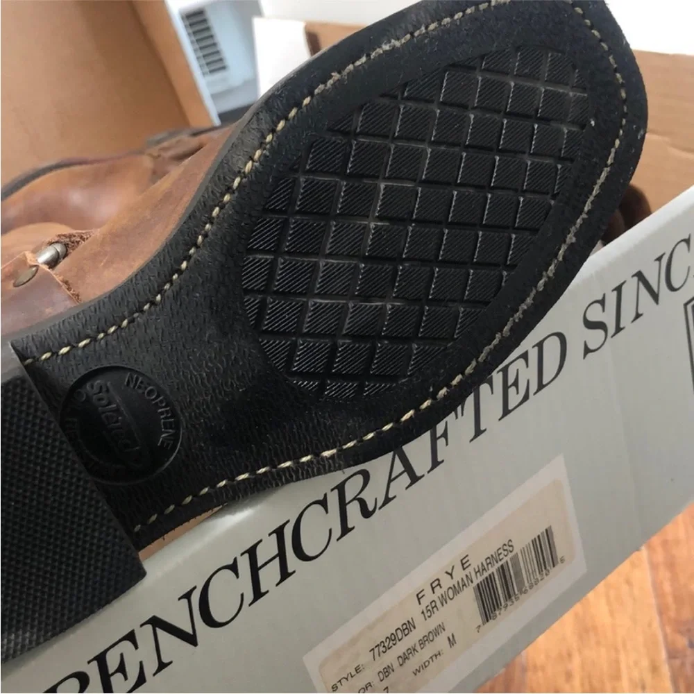 Nearly New! FRYE harness 15R boots pull on cowboy brown 8.5 tall 15 R knee high - Picture 11 of 14